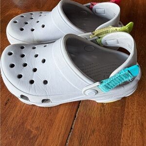CROCS Kids White Clogs with Colorful Heel Straps